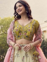 Shaded Yellow Pure Organza Lehenga Choli